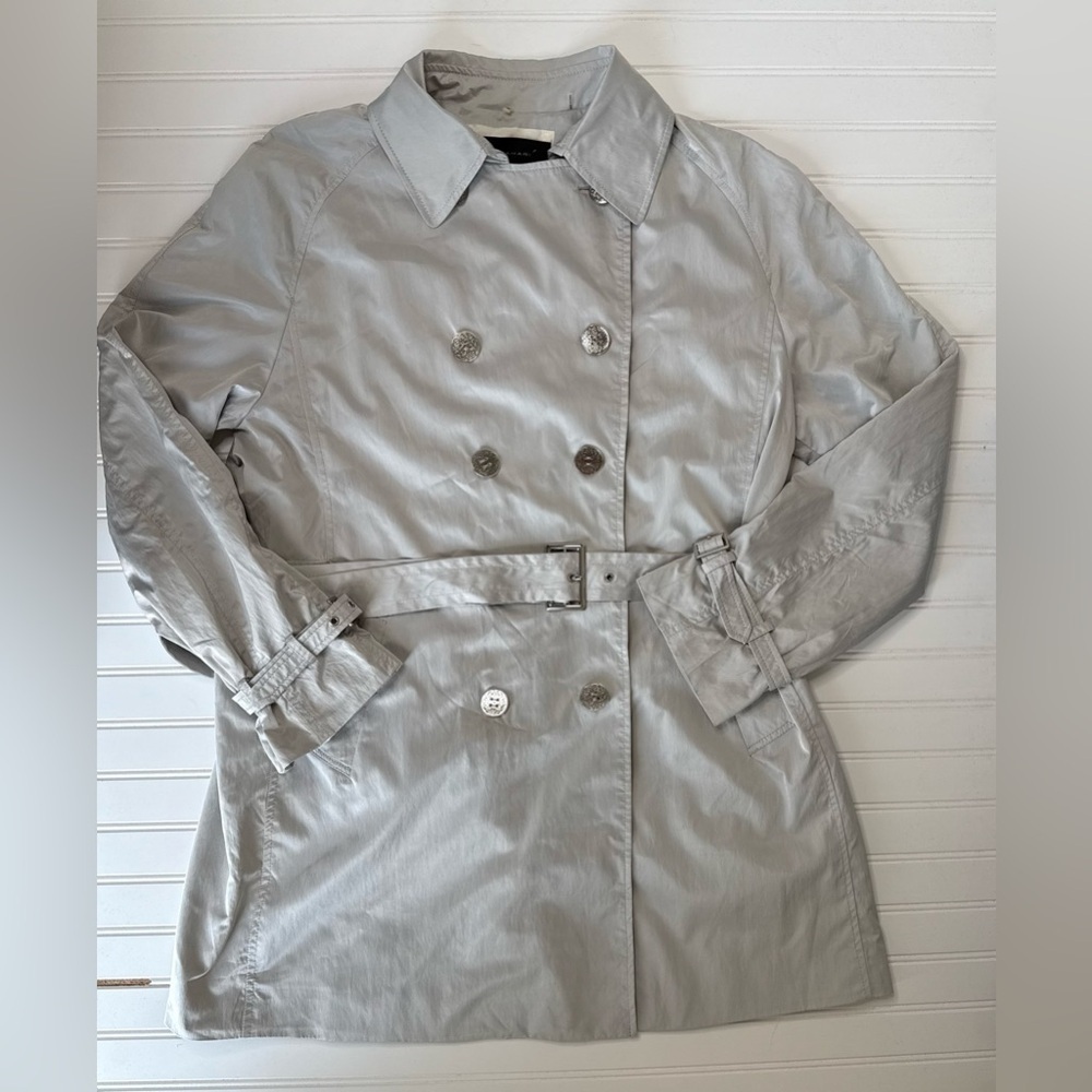 Elie Tahari Double Breasted Trench Gray Silver XL Women 853